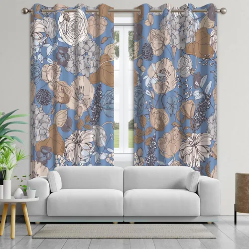 Miniatura 8 de Cortinas opacas florales bohemias azules para dormitorio, cortinas opacas botánicas de mediados de siglo de 63 pulgadas de largo, 2 paneles