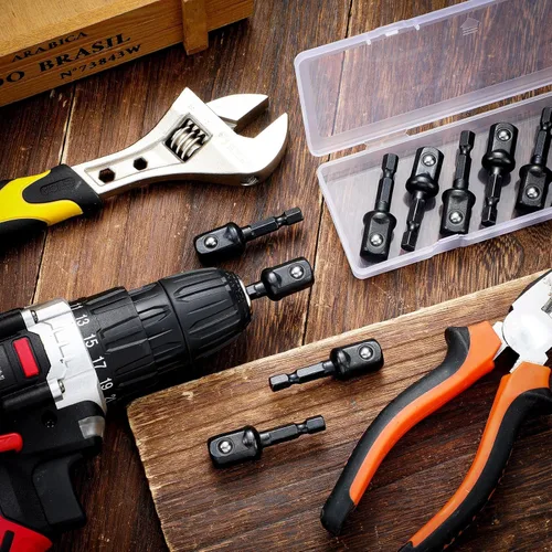 Miniatura 5 de Adaptador de impacto cuadrado para taladros, extensión de brocas de destornillador, adaptador de enchufe de impacto hexagonal para bricolaje Negro