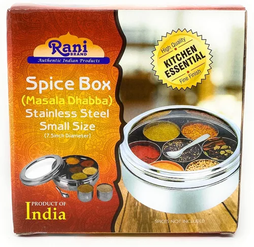 Miniatura 6 de Caja de especias Rani (19.1 cm x 7.1 cm) de acero inoxidable transparente redonda para almacenamiento de especias (Masala Dabba) con 7