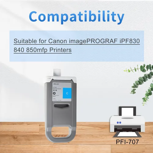 Miniatura 6 de Cartucho de tinta compatible PFI-707 de repuesto para Canon PFI-707 PFI-707C para impresoras Canon imagePROGRAF iPF830 840 850mfp (23.7 fl oz cian)