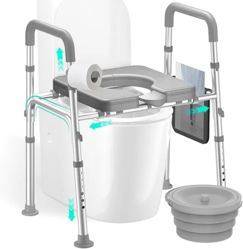 HOMEAL Elevador de asiento para personas mayores con cubo, asiento de inodoro elevado ajustable con asas, soporta 450 libras, silla de noche 3 en 1