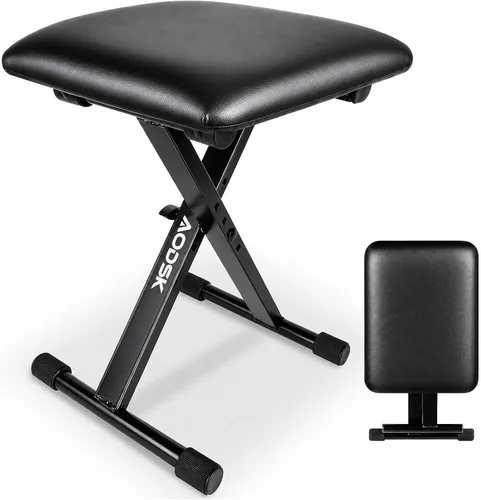 AODSK Banco para teclado estilo X con cojín acolchado, banco de piano ajustable, taburete plegable con asiento, algodón ignífugo, diseño