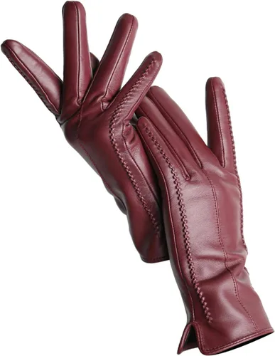 Guantes de cuero para mujer, para invierno, cálidos, más cortos, de pantalla, de color delgado, guantes de cuero para mujer