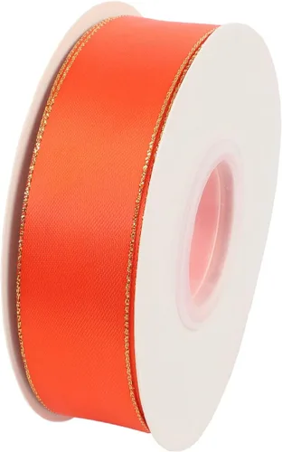 Miniatura 2 de ITIsparkle Cinta de satén de doble cara de 1 pulgada de 25 yardas con bordes dorados, 1 pulgada x 25 yardas - naranja otoñal