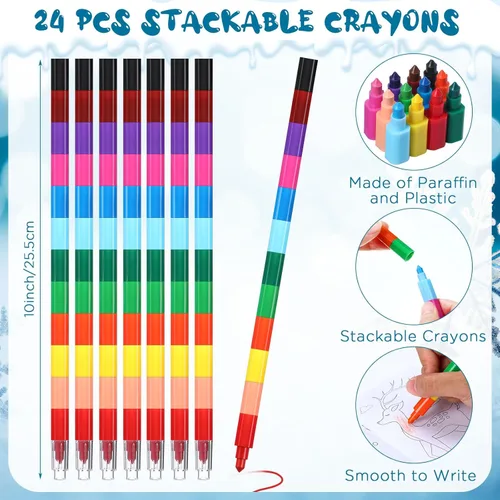 Miniatura 3 de Funrous 24 piezas de libros para colorear de invierno y Navidad a granel con 20 crayones apilables, páginas para dibujar de osos polares, muñecos