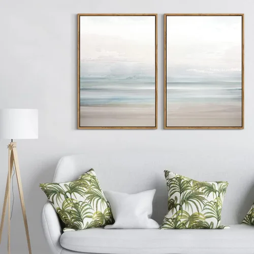 Miniatura 4 de Gardenia Art - Lienzo enmarcado para decoración de pared, diseño de playa costera, lienzo abstracto, pintura de paisaje oceánico moderno