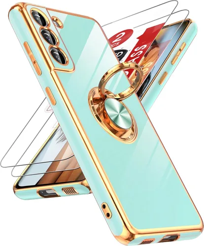 Miniatura 96 de LeYi Funda para Samsung Galaxy S22 Ultra con soporte de anillo giratorio de 360°, soporte magnético, chapado en oro rosa, borde protector para Negro
