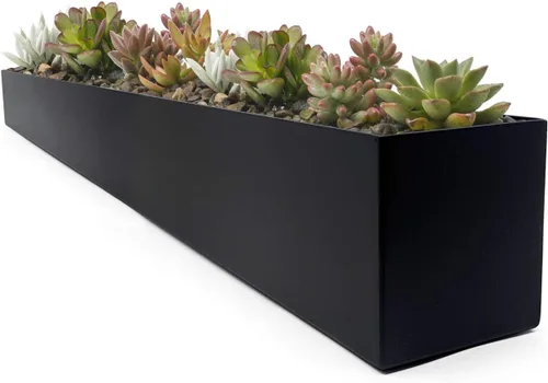 Miniatura 11 de Buhbo Maceta rectangular moderna de acero tipo artesa de 16 pulgadas, negro