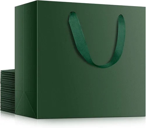 Miniatura 16 de EUSOAR Bolsas de papel de regalo de tamaño pequeño, paquete de 25 bolsas de papel negro resistentes de 8.6 x 3.9 x 7 pulgadas con asas a granel