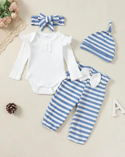 Miniatura 19 de Renotemy Conjunto de ropa para bebé recién nacida, mameluco con volantes, pantalones florales, lindo conjunto de ropa para bebé niña