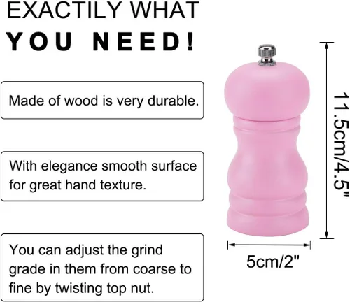 Miniatura 2 de uxcell Molinillo de sal y molinillo de madera de 4.5 pulgadas con grosor ajustable para condimentos, preparación de comidas, cocina, comedor
