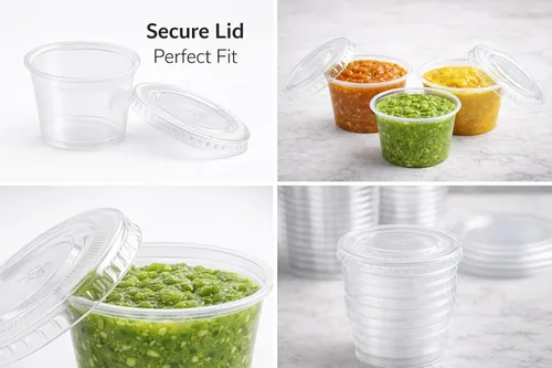 Miniatura 4 de 4U'LIFE Taza de soufflé de plástico transparente de 1 onza/taza de porción libre de BPA con tapas-100