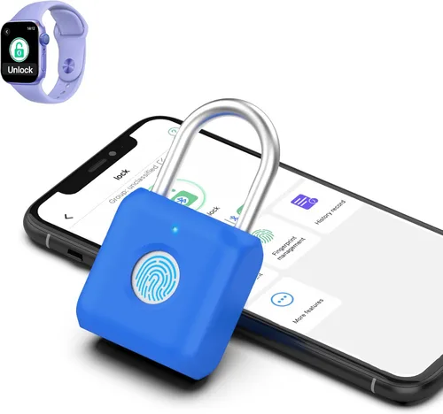 Miniatura 10 de Candado de huella digital eLinkSmart para casillero de gimnasio para niñas y mujeres con aplicación para teléfono iOS Watch, cerraduras de Púrpura