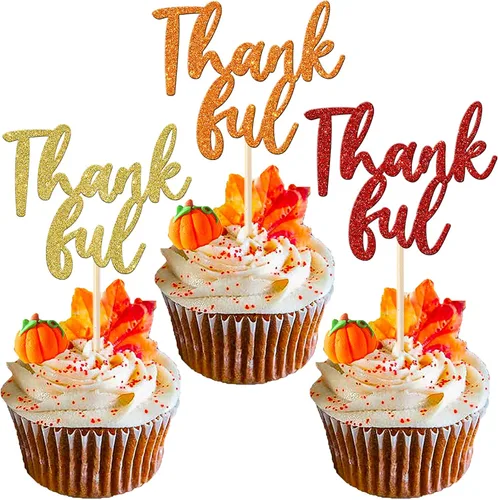 Miniatura 17 de Rsstarxi Paquete de 24 adornos para cupcakes con purpurina con purpurina para dar gracias, decoración de pasteles para el día de Acción de Gracias