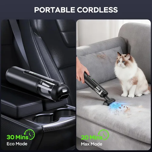 Miniatura 6 de Aspiradora portátil para automóvil, inalámbrica, 18000 Pa 4 en 1, mini aspiradora de potencia de succión, motor sin escobillas de 120 W, aspiradora