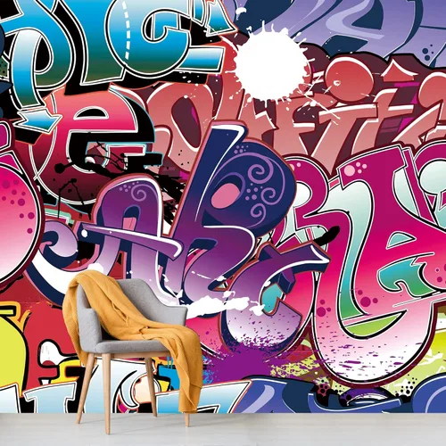 Miniatura 42 de NWT Calcomanía de pared extraíble/mural de pared estilo de dibujos animados, pintura en aerosol urbana, graffiti y arte callejero, tipografía