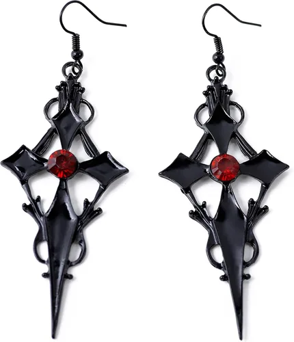 Sacina Aretes de cruz gótica, aretes de cruz negra para mujer, aretes góticos, aretes góticos, aretes de Halloween, joyería de disfraces, regalo de