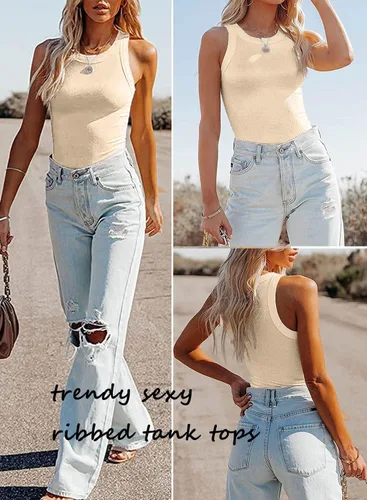Miniatura 4 de Samefar Camiseta sin mangas de punto delgado para mujer, con espalda cruzada, casual, básica, acanalada
