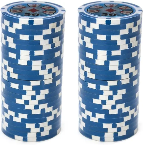 Miniatura 2 de Brybelly Hi-Roller - Chip de póquer pesado compuesto de arcilla de 0.49 oz, paquete de 50 Azul ($50 Light Blue)