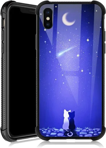Miniatura 22 de Funda para iPhone Xs Max, diseños de girasol, estrella, cielo, cubierta trasera de cristal templado antiarañazos, esquinas reforzadas, carcasa