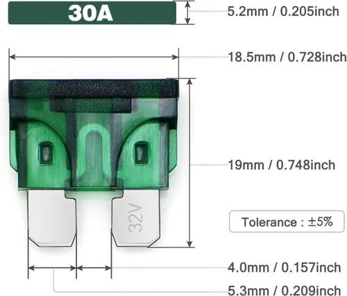 Miniatura 3 de Chanzon UL Listado 30A Auto Blade Fusible estándar ATC/ATO/APR 30 Amp 32V 10 fusibles automáticos de golpe rápido para automóvil, RV, camión, SUV 65A