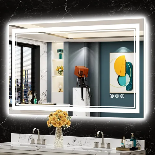 Miniatura 76 de 30x36 Espejo de baño LED con luces, retroiluminado y luz frontal, espejo de tocador iluminado antivaho para pared de baño, 3 colores, regulable
