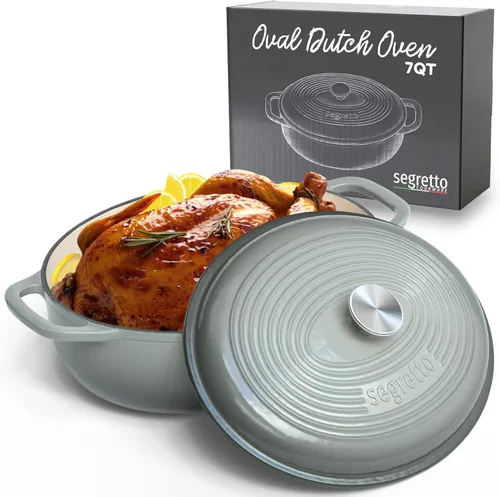 Miniatura 25 de Segretto Cookware Horno holandés de hierro fundido esmaltado, 6 cuartos de galón, verde claro Verde Chiaro (verde claro)
