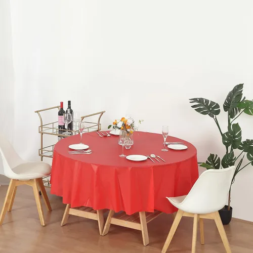 Miniatura 4 de Evershine Mantel de plástico resistente para mesa, paquete de 12 manteles (reutilizables) (redondo de 84 pulgadas, rojo)