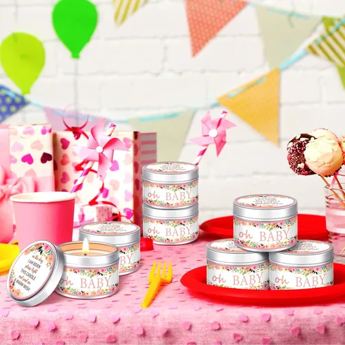 Miniatura 6 de Funtery 12 velas de fiesta de baby shower para invitados, velas perfumadas de lavanda, velas rústicas para revelación de género (floral)