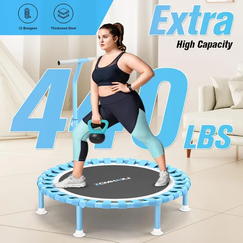 Miniatura 2 de ZCMHAXJ Mini trampolín plegable, trampolín de rebote de 40 pulgadas para adultos y niños, capacidad de 450 libras con barra ajustable en forma de T