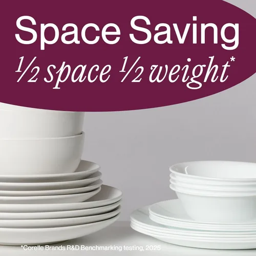Miniatura 7 de Corelle - Juego de vajilla de 18 piezas para 6 personas, platos y tazones redondos ligeros, vidrio de triple capa Vitrelle, resistente a las Franjas