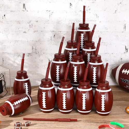Miniatura 4 de Sumind 12 vasos deportivos con pajitas y tapas, vasos de plástico de 17 onzas a granel para adultos, cumpleaños, fiestas temáticas, suministros