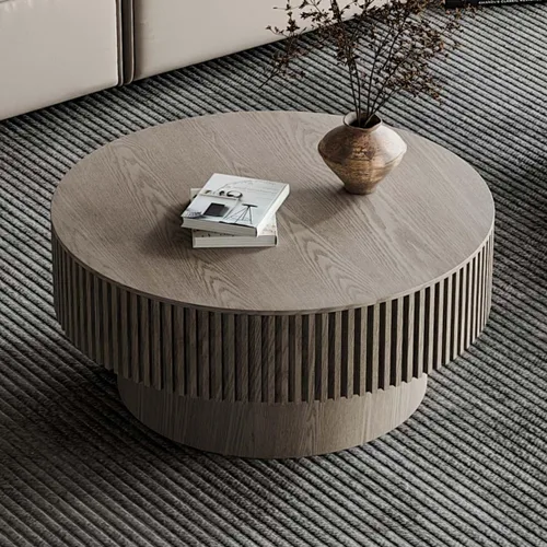 Miniatura 14 de Mesa de centro redonda con almacenamiento, moderna mesa de centro de madera con chapeado de madera maciza, mesa central circular mesa de té de 31.5