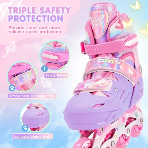 Miniatura 3 de 2PM SPORTS Patines en línea para niños y niñas de edades 5-8, 8-12, 3-5, 4-8, 6-12 con ruedas que se iluminan, patines de ruedas ajustables