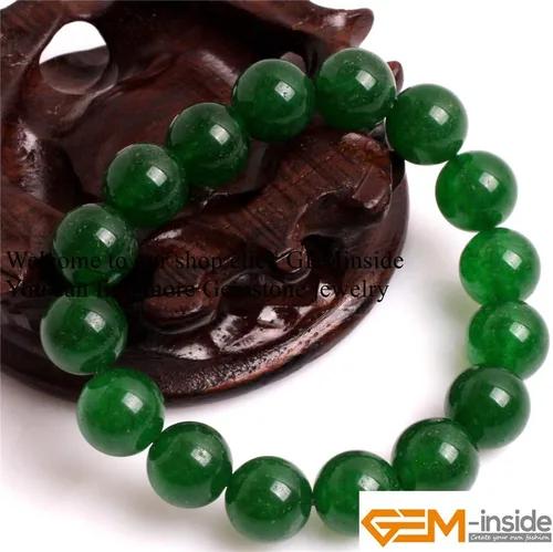Miniatura 6 de GEM-Inside - Pulsera de jade verde con cuentas de 0.472 in, hilo elástico, joyería de moda, cuentas sueltas para mujer, 7.5 pulgadas