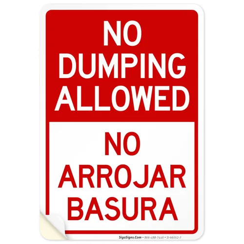 Miniatura 18 de Letrero bilingüe de "No Dumping Allowed No Arrojar Basura, 10 x 14 pulgadas, libre de óxido, aluminio 040, resistente a la decoloración, fabricado