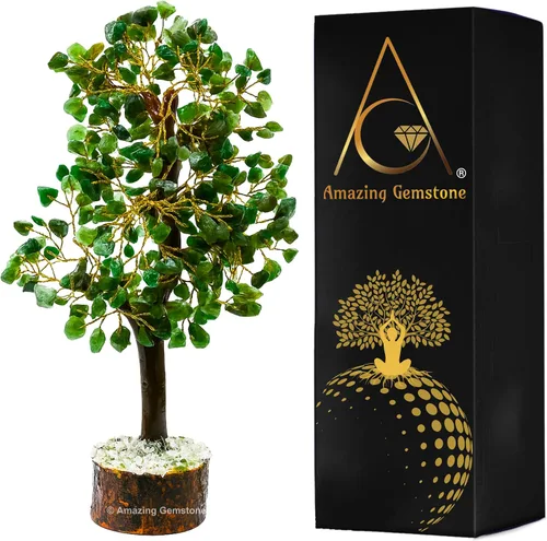 Árbol de dinero curativo de jade verde, árbol de cristal hecho a mano, decoración espiritual con caja de regalo Aventurina verde