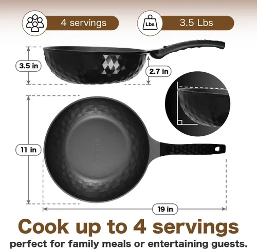 Miniatura 7 de Diamond X Premium Sartén Wok Antiadherente - Wok Chino Grande de Fondo Plano de 11" - Woks y Sartenes para Saltear Antiadherentes - Sartén