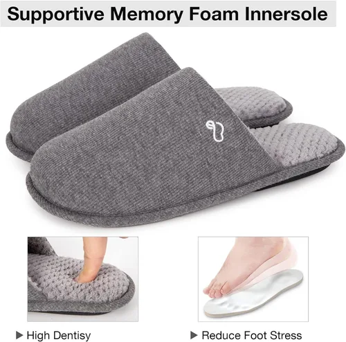 Miniatura 5 de EverFoams Men's Cotton Knit Memory Foam Indoor Slippers Light Weight House Shoes with Anti-Skid Sole