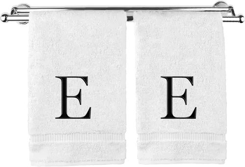 Miniatura 39 de Toalla de mano monogramada, regalo personalizado, juego de 2 - Toalla bordada con letra de bloque dorada - Extra absorbente 100% algodón turco