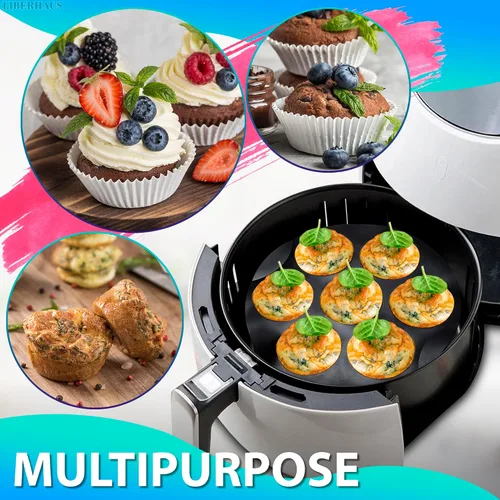 Miniatura 4 de Molde de silicona para muffins para freidora de aire (7 tazas) – Molde de silicona redondo de 6.9 pulgadas compatible con freidoras de 3.5 a 5.8 l