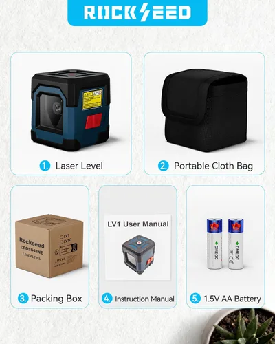 Miniatura 8 de Nivel láser, láser RockSeed Cross Line con línea autonivelante, vertical y horizontal, giratorio 360 grados, bolsa de transporte, batería incluida