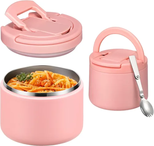 Miniatura 21 de Itslife Termo de sopa aislado al vacío de 14 onzas para comida caliente, recipiente de almuerzo para niños con tapa de hebilla a prueba de fugas