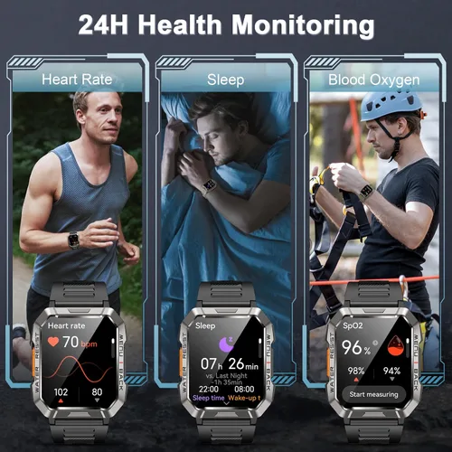 Miniatura 5 de Blackview Reloj inteligente militar 2025 para hombre (respuesta/hacer llamadas), reloj inteligente deportivo al aire libre con linterna/batería