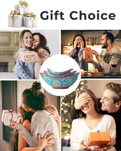 Miniatura 7 de LAUCHUH Tazones para servir con asas, platos de porcelana bohemia para entretener coloridos cuencos anidables para ensalada para cocina, fiesta