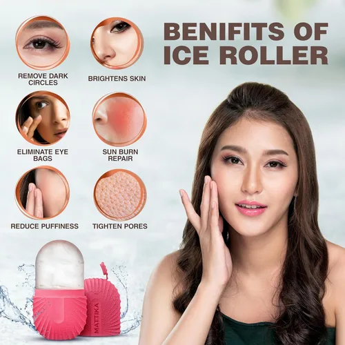 Miniatura 2 de Rodillo de hielo para cara y ojos – Rodillo de hielo facial para hinchazón debajo de los ojos, masajeador facial de silicona reutilizable para Rosa