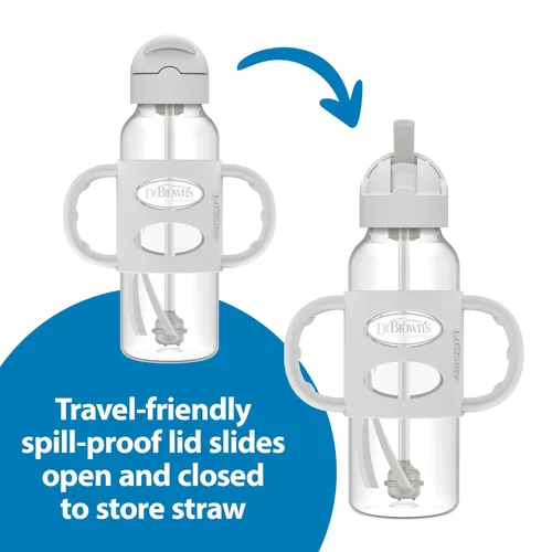 Miniatura 4 de Dr. Brown's Milestones - Vaso entrenador con popote estrecho y asas de silicona 100%, a prueba de derrames, con popote ponderado, 8 onzas/250 mL