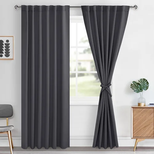 Miniatura 75 de Hiasan Cortinas opacas negras para dormitorio, cortinas opacas cortas de 45 pulgadas de largo, con aislamiento térmico, bolsillo para barra