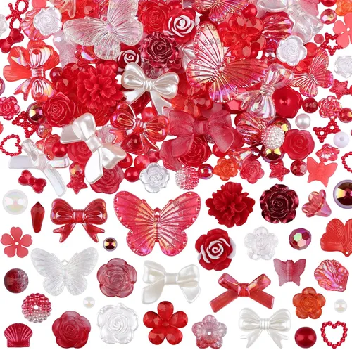 Miniatura 9 de 350 piezas de resina 3D ABS coloridos lazos de flores de rosas con parte trasera plana, cuentas de perlas semicirculares para pulseras, aretes