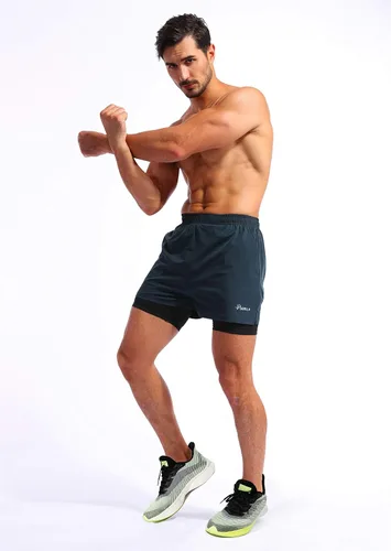 Miniatura 6 de Pudolla pantalones cortos 2 en 1 para correr, de secado rápido, para hombre, con bolsillos de 5 pulgadas para teléfono